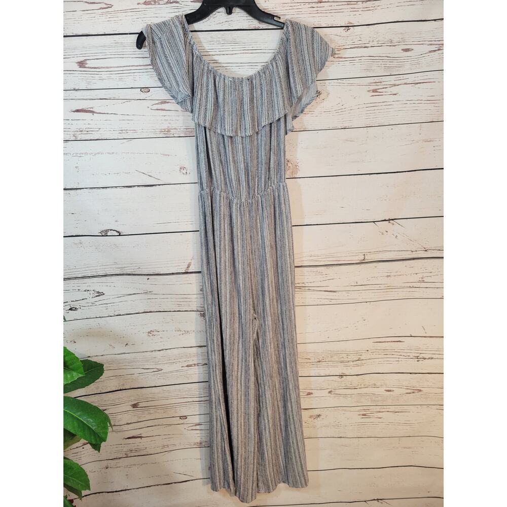 Jella C. Jumpsuit Gray White Chevron Print Tie Waist Wide Leg Women's Size Small